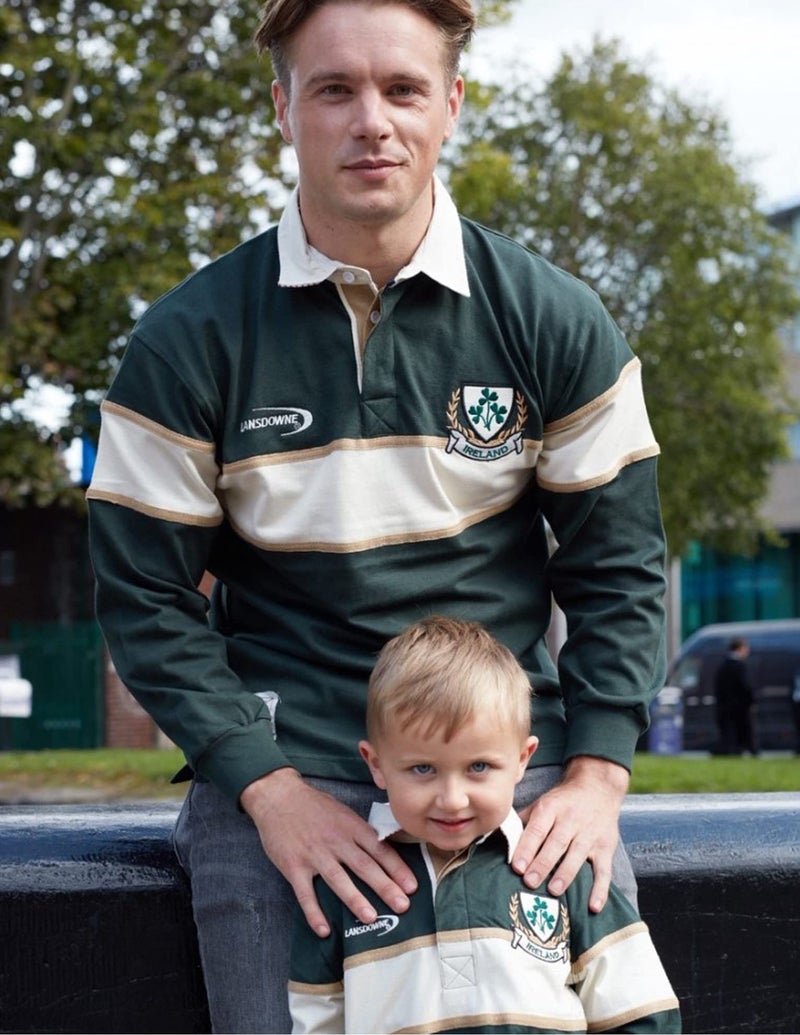 Lansdowne BOTTLE GREEN/NATURAL IRELAND 3 SHAMROCK LONG SLEEVE RUGBY ,Green,Medium - Image 2